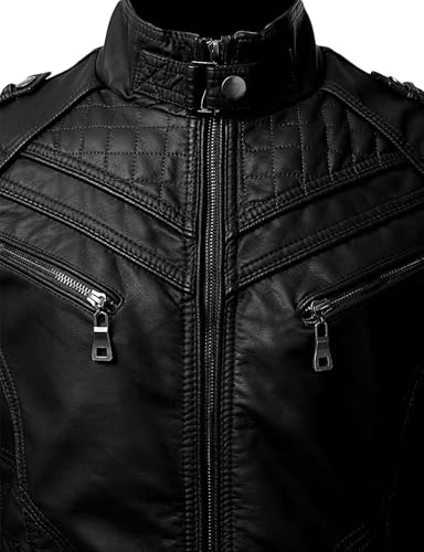 DECIMAL Men's Black Genuine Lambskin Leather Biker Jacket VINTAGE REAL MOTORCYCLE JACKETS FOR MEN