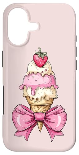 アイスクリームコーン ストロベリーガール ピンク コケット リボン スマホケース iPhone 17 用