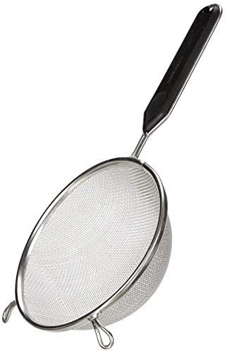 Fackelmann Sieb Ø 16 cm, Küchensieb aus Doppelverzinntem Stahl, feinmaschiger Seiher mit Griffeinlage aus Kunststoff (Farbe: Schwarz/Silber), Menge: 1 Stück