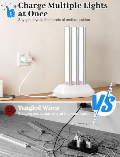 Image of 10in Under Cabinet Lighting with Charging Station, 2200mAh Rechargeable Wireless Motion Sensor Lights Indoor,Closet Lights with 3 Color Tempers, Battery Operated Cabinet Lights for Kitchen, 6-Pack