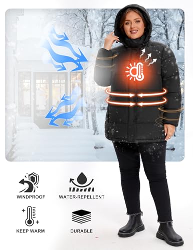 WINDMILL Womens Plus Size Heavyweight Puffer Jacket, Warm Winter Coat with Hood (1X-6X)4