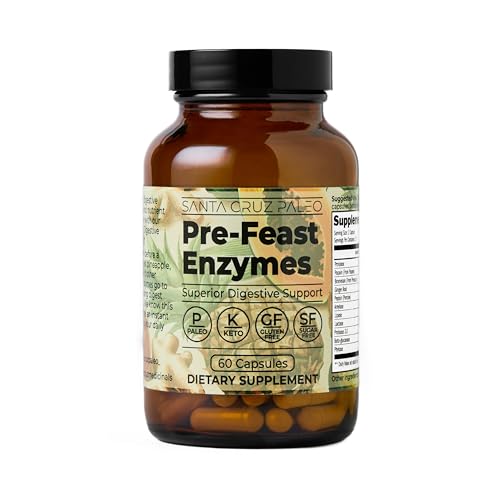 Image of Santa Cruz Paleo, Pre-Feast Digestive Enzymes Supplement, Multi Enzyme for Women and Men, Fiber Supplement for Gut Health & Digestive Health, Gluten Free, Keto, Paleo, Sugar Free, 60 Capsules