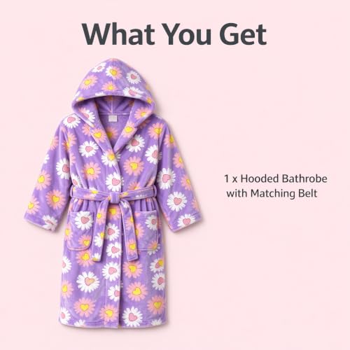 Image of Girls Soft Fleece Robes Plush Hooded Bathrobes Sleepwear for Kids 2-16 Years