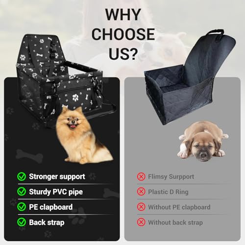 CIMOYBAI Autositz für Hunde, extra stabil, für kleine bis mittelgroße Hunde, Oxford-Stoff, atmungsaktiv, waschbar, faltbar (Schwarzer Fußabdruck)