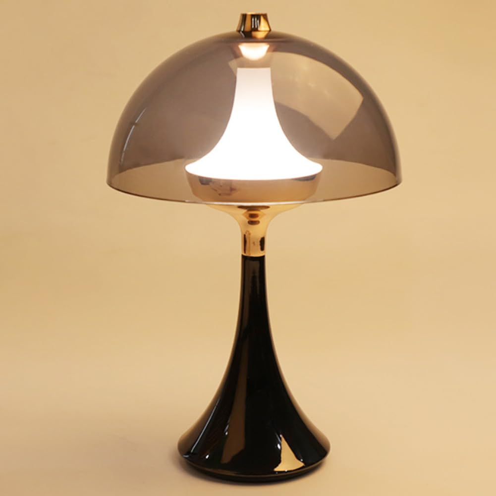 LOGT LED Mushroom Table Lamp, Cordless, Black, Indoor, Dimmable, Mushroom Lamp, Dimmable with Touch Switch, Modern Table Light, 3 Brightness Settings, Rechargeable, Indoor Battery-Powered Lamp