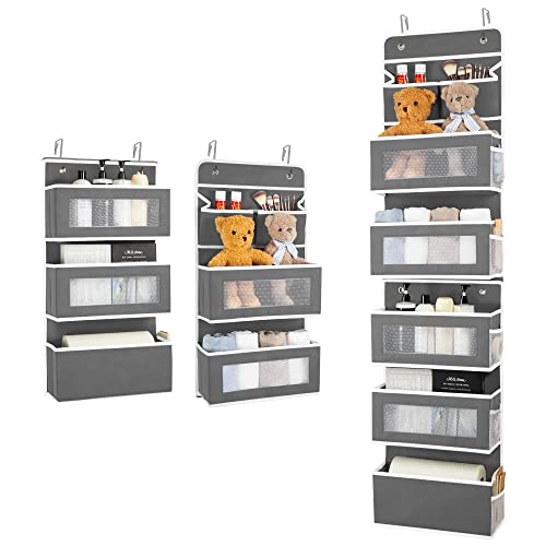 Image of PARAKE 6-Shelf Over The Door Organizer, Flexible 1 Split into 2 Hanging Storage Door Organizer, Over The Door Storage with 5 Large Pockets, for Closet Pantry Bathroom Nursery Bedroom (Grey)