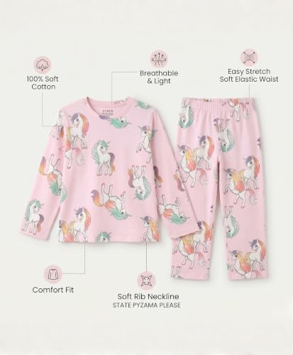 Image of Anthrilo Pure Cotton Printed Pyjama Set for Girls | Sleepwear | Night Suit, Night Wear | Long Sleeves T-Shirt & Pyjama | Regular Wear | 0-14 Years