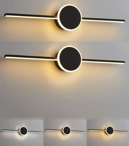 Image of Groeien Pack of 2 | 18 watt LED 3 Color Black Body Picture Photo Frame /Mirror Bathroom Wall Light (Warm+Natural+Coolwhite)(OrbitLine-Black,2)