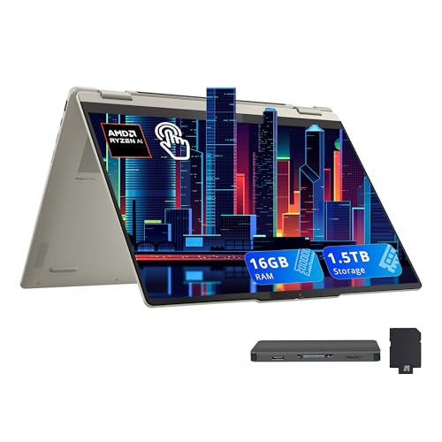 Image of Lenovo Yoga 7 2-in-1 Copilot+ Laptop, 16 inch WUXGA Touchscreen, AMD Ryzen AI 5 340, 16GB LPDDR5X, 1.5TB(512GB SSD+1TB Docking Station), Fingerprint, Backlit Keyboard,FHD Webcam, Win 11, Seashell