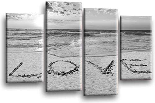 LR Sunset Love Quote Wall Art Picture Grey White Beach Framed Canvas Print Split Panel Ready to Hang