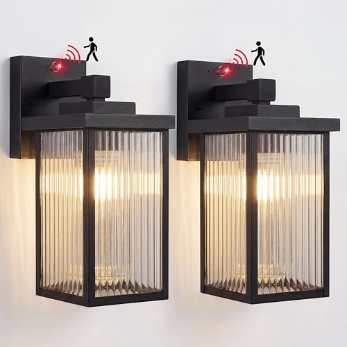 hameso 2 Pack Outdoor Motion Sensor Lights, Dusk to Dawn Outdoor Wall Light Fixtures, Waterproof...