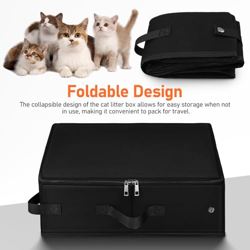 Arenero portátil para gatos plegable con tapa y asa miniatura 3