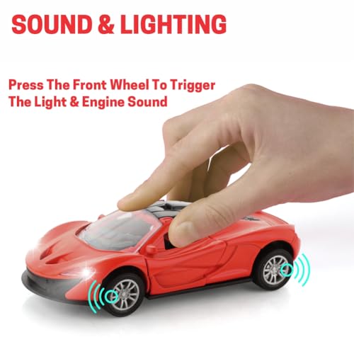 Image of ADITI TOYS Die Cast Car for Kids Alloy Metal Pull Back Car Toy Car Toy Vehicle with Openable Doors & LED Lights Car for Kids Collectible Toy Vehicle Gift for Kids Boys Girls BIS Approved (Red)