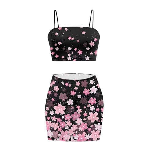 Image of Biyejit Women's 2 Piece Summer Outfits Spaghetti Strap Crop Tops and Bodycon Mini Skirt Dress Set Plus Size S-4XL