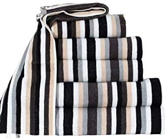 TheWhiteWater COTTON HAND TOWELS 100% Flossy Cotton Stripe Design Hand Bath Stripy Multi Colour Sheet (Brown, Hand Towel)