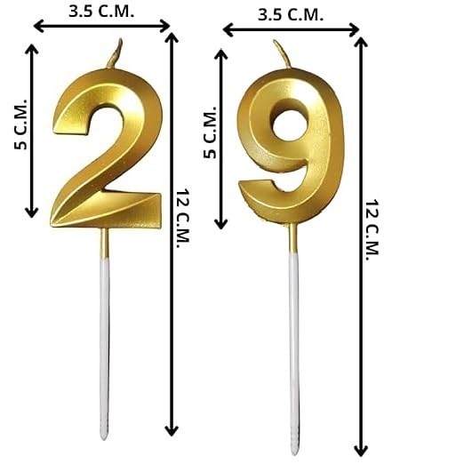 Image of ToyUniverse Number 29 Metallic Gold Candle for Twenty Ninth Birthday, Anniversary, Surprise Party Cake Decoration (Pack of 2)