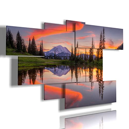 duudaart Quadro Soggiorno Camera da Letto Moderni per Luminoso Multipannello Montagna Pannelli Grande Xxl in Rilievo Arte Colorati Rosso Decorazioni Muro Salotto 3d Multilivello 172x103cm