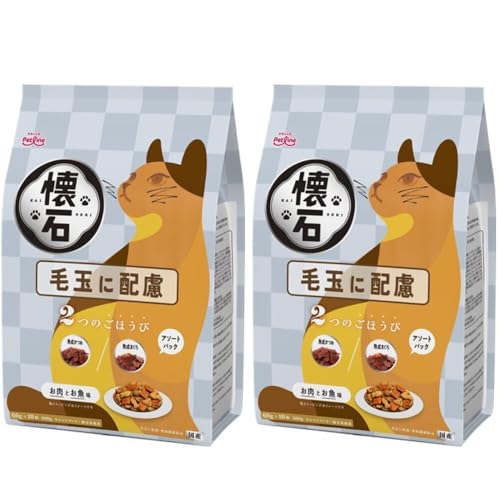 ペットライン 懐石 2つのごほうび 毛玉に配慮 キャットドライ 総合栄養食 【国産/小分け】 600g 2袋 (まとめ買い)（Amazon）