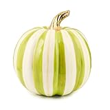 MACKENZIE-CHILDS Pumpkin, Resin Halloween and Fall Decor, Medium, Olive-Green Moss Stripe