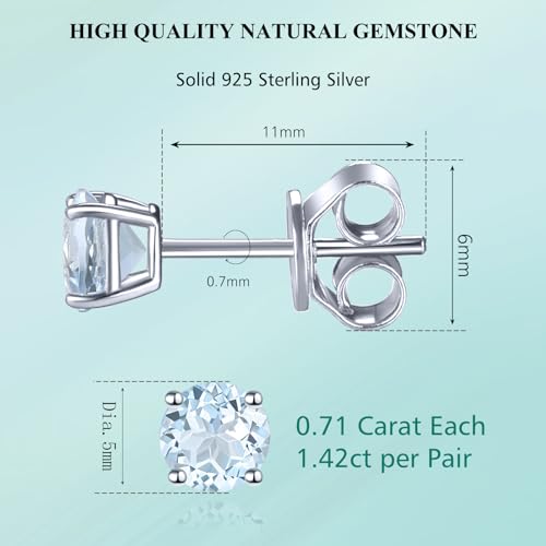Sterling Silver Earrings, Stud Earrings for Women - 925 Sterling Silver with Natural Gemstone Birthstone, Flat Screw Back, Clip On Earrings Women, Diamond Stud Earrings for Women, Birthday Gifts for Women, Girlfriend, Wife, Engagement Jewelry3