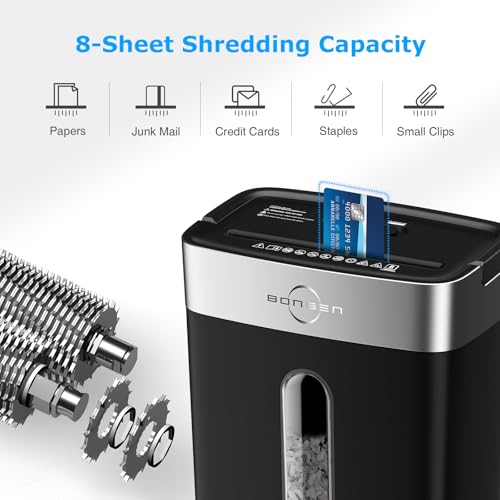 bonsen shredder for home office 4 gallons 8-sheet cross cut credit card shredder small paper shredder for home use high security level p-4 etl certification s3101