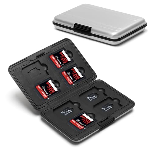 VOSSOT 8 Emplacements pour Carte Mémoire Rangement Carte SD/TF étui Portable Porte Carte SD étui de Protection en Aluminium étanche et Résistant Aux Chocs Rangement pour 8 Cartes SD et 8 Cartes TF