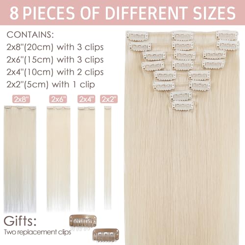 Silk-co Hair Extensions Clip in Hair Extensions 10inch Real Human Hair 100% Remy Straight Hair Extension #70 Bleach White -Basic Thickness-Thin Weft- 8 Pcs 50g - Image 3