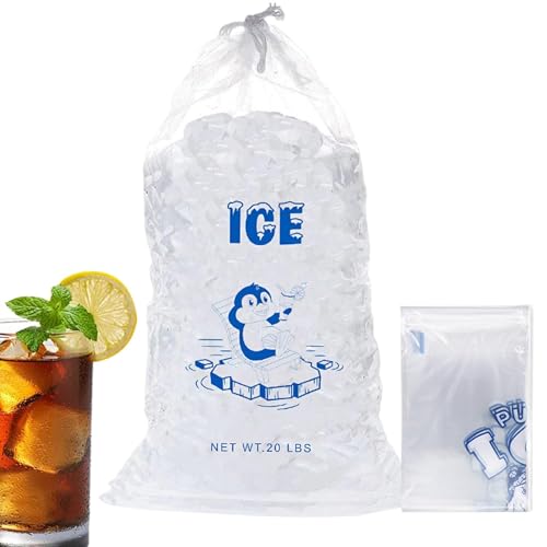Lot de 10 sacs à glace avec cordon de serrage, sacs à glaçons robustes pour la fabrication de glaçons, sacs à glaçons vides pour mac à glace, sacs à...