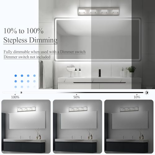 Image of Ralbay 5 Color Temperature Brushed Nickel Vanity Lights for Bathroom Dimmable Acrylic Modern LED Bathroom Lighting Fixtures Brushed Nickel