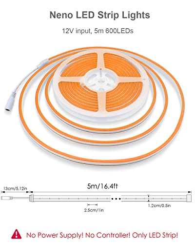 Alitove Neon Light Strip Orange Flexible Neon Rope Lights 16.4Ft 5M 600 Leds For Diy Neon Signs Car Lights Bedroom Bar Wall Decor 12V Dc Waterproof With Diy Accessories 【No Power Adapter & Controller】 #TOP1