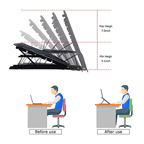 Laptop Stand, Foldable Ergonomic Metal Laptops Holder Stands, 6-Level Angle Adjustable Tablets Stand for Desk, Black