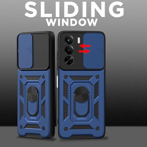 Image of Pikkme Back Cover for Realme P4x 5G | 360 Protection Case | Sliding Camera Shield Cover & Ring Holder Stand D10 Tough Armor Bumper Case (Blue)