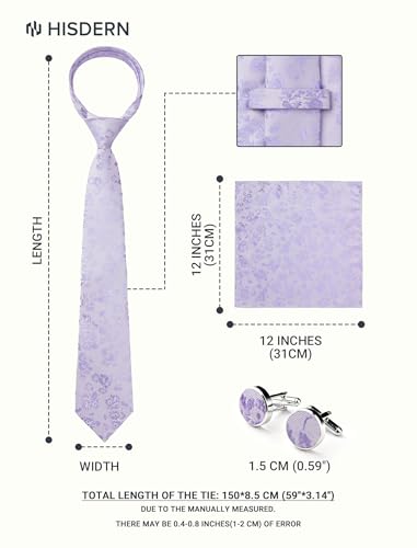 Image of HISDERN Ties for Men Paisley Tie and Pocket Square Cufflinks Set Formal Classic Floral Necktie Handkerchief Wedding Party