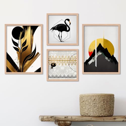 Image of kotart Minimal Colorful Abstract Modern Art Wall Painting with Frame for Living Room Bedroom Hall Office - Framed Painting for Wall Decoration - Wall Decor for Home - Pack of 4 (Art 1, Big (13x17 or 13x13 inch))