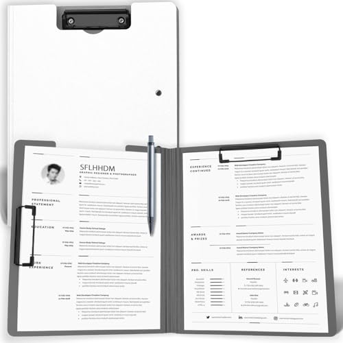 SFLHHDM クリップボード A4 バインダー 折りたたみ, 薄型 書類フォルダー, a4 クリップホルダー 発泡 2つ折り, オフィス文具, ファイル管理 両面 縦 横 筆記面ボード おしゃれ 会議パッド 書類保護, 家庭 オフィス 仕事用 (白色-1