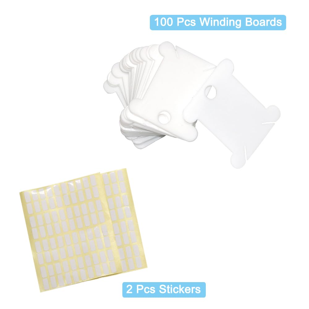 4 Sets Stickerei-Organizer-Box-Set, 100 Stück Kunststoff-Garnspulen, Stickgarn-Organizer und Blanko-Aufkleber für Bastelarbeiten, Nähen, Aufbewahrung