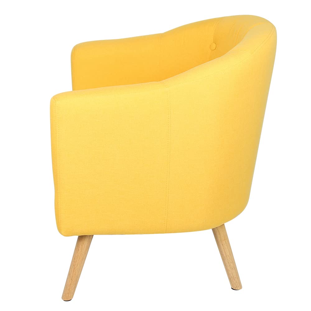 Fotel do salonu, tapicerowany, z lnu, do salonu, jadalni, salonu, 64 x 50 x 70 cm, żółty