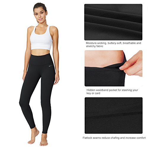 BALEAF Women's Yoga Leggings High Waisted Tummy Control Pants Non See-Through Fabric Black Size XL