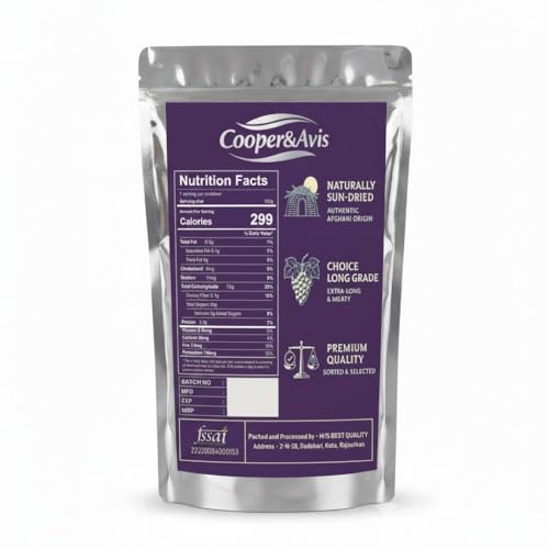 Image of Cooper&Avis Premium Afghani Raisins, 500g | Authentic Kandhari Choice Long Green Kishmish | Jumbo Size, Sun-Dried & Seedless