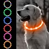 光る首輪 犬 USB充電式 4つ発光モード 20分充電で最長7時間使用可能 70cm サイズ調節可能 LED発光首輪 軽量 ペットのお散歩安全対策 事故防止 視認距離500m 小/中/大型犬適応 (オレンジ)