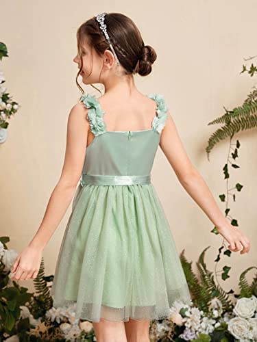 WDIRARA Girl's Floral Shoulder Contrast Mesh Flared Hem Sleeveless High Waist Belted Cami Dress2