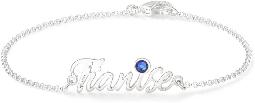 PEIMKO Personalized Name Bracelet or Anklet Bracelet Custom Made with Any Names Sterling Silver Personalized Birthstone Bracelet Custom Name Jewelry Gift for Women