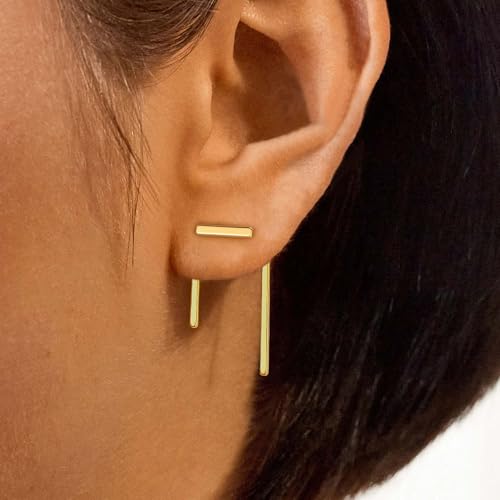 LOYATA Spike Earrings Gold Huggie Hoop Diamond Cubic Zirconia 14K Gold Plated Dainty Small Simple Hypoallergenic Geometric Jewelry Gift for Women2