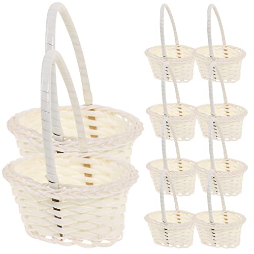 FUNNETOYU 10 piezas Cestas Tejidas de Ratán Cestas Rústicas para Verduras y Flores Canastos Portátiles de Rural para Frutas y Decoración