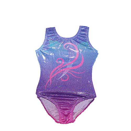 Image of ZIZI Gymnastics Leotards for Little Girls One-piece Sparkle Classical Dancing Athletic Purple Outfits with Short 3-12T