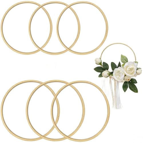 Holzringe Zum Basteln, 6 St&uuml;ck Bambusringe F&uuml;r Traumf&auml;nger Bastelset, DIY Holzringe F&uuml;r Hochzeitsdekoration Und Heimwerkerprojekte, 20 Cm Und 15 Cm Durchmesser