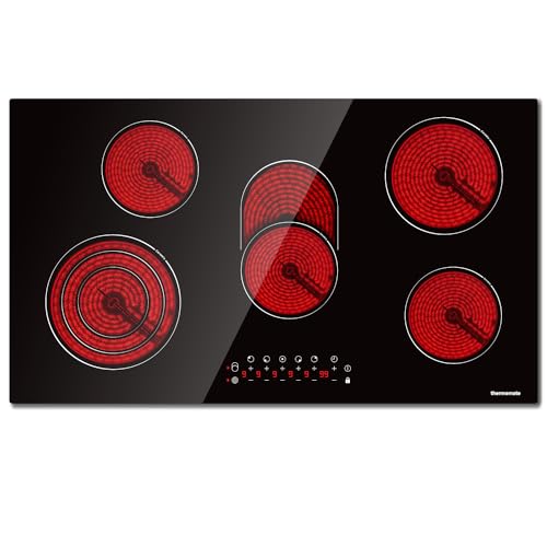 thermomate 5 Burners Electric Cooktop, 30 Inch Built in Electric Radiant Stove Top, 8200W Ceramic Glass Cooktop with Sensor Touch Control, 9 Heating Level, Chlid Lock & Timer, 220-240V Hard Wire