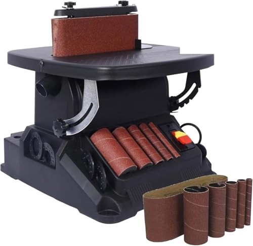 Image of Belt Sander,450W Benchtop Woodworking Tool W/2850RPM Speed,5 Sanding Sleeves,45° Tilting Table,58 Times/min Sand Oscillation For Contours