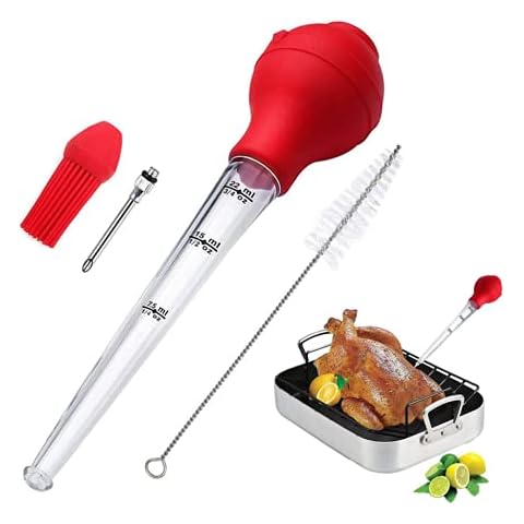 Turkey Baster Meat Baster Liquid Droppers Meat Baster Syringe Meat Marinade Injector Needle with Barbecue Basting Brush and Cleaning Brush Cover