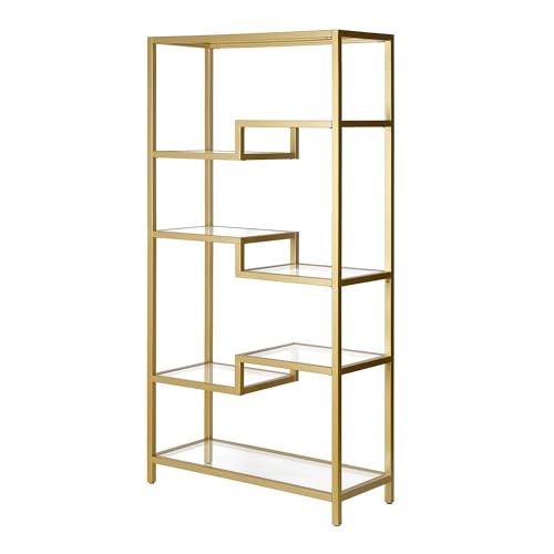Image of Henn&Hart 68 inch Tall Rectangular Bookcase in Brass, for Home Office, Living Room
